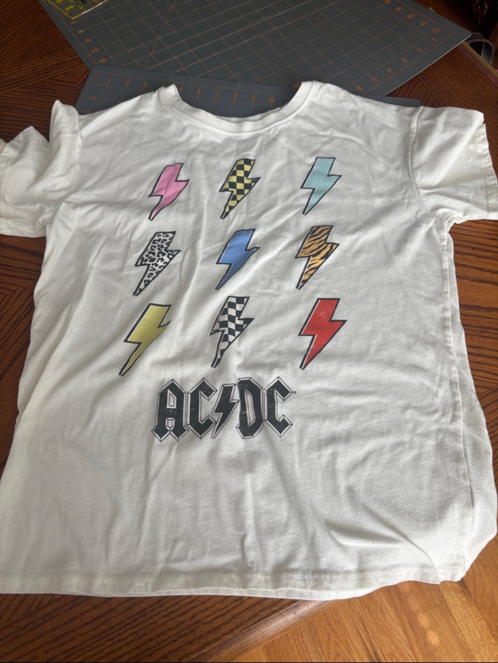 AC/DC White Kids Tee with Multi-Color Lightning Bolts